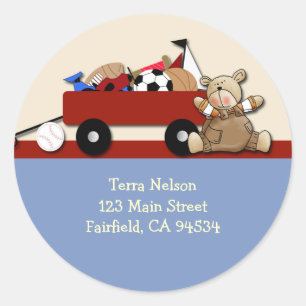 Teddy Bear Red Wagon Address Label Aufkleber
