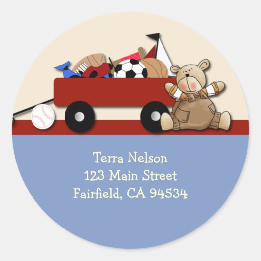 Teddy Bear Red Wagon Address Label Aufkleber (Vorderseite)
