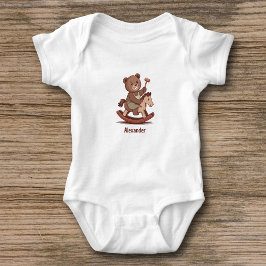 Teddy Bear reitet ein Rockpferd Baby Strampler