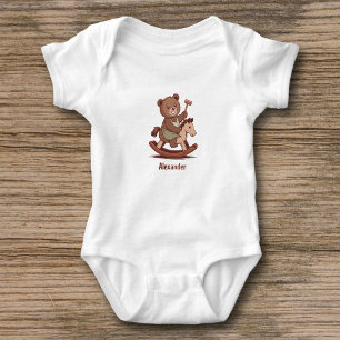Teddy Bear reitet ein Rockpferd Baby Strampler