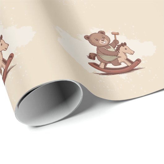 Teddy Bear reitet ein Rockpferd Geschenkpapier (Rolleneckpunkt)