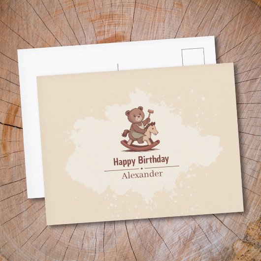 Teddy Bear reitet ein Rockpferd Postkarte