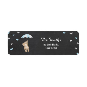 Teddy Bear Return Address Label Blue Boy Cub Baby