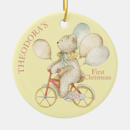Teddy Bear Ride Bike Baby's First Keramik Ornament
