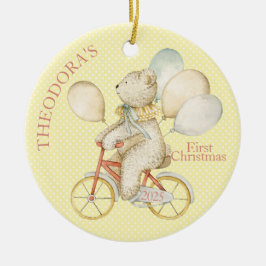 Teddy Bear Ride Bike Baby's First Keramik Ornament