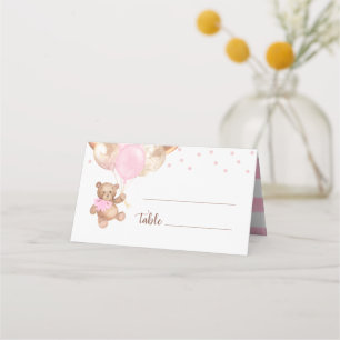 Teddy Bear Rose Gold Balloons Babydusche Platzkarte