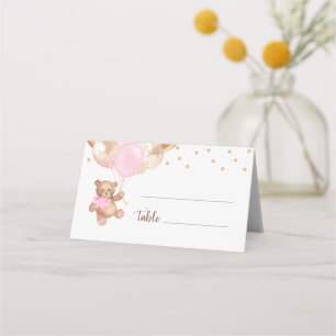 Teddy Bear Rose Gold Balloons Babydusche Platzkarte
