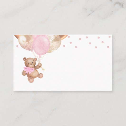 Teddy Bear Rose Gold Balloons Babydusche Platzkarte (Vorderseite)