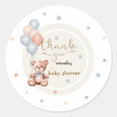 Teddy Bear Rustic Baby Dusche Vielen Dank Runder Aufkleber (Vorderseite)
