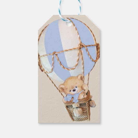 Teddy Bear Rustic Blue Baby Dusche Vielen Dank Geschenkanhänger (Rückseite)