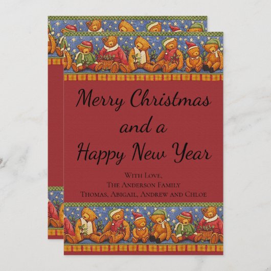 Teddy Bear Rustikales Land Weihnachtskarte (Vorne/Hinten)