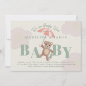 Teddy Bear Sage Bearly Wait Baby Dusche Einladung (Vorderseite)