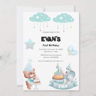 Teddy Bear Sage Bue Beary erster Geburtstag Einladung