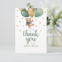 Teddy Bear Sage Green Baby Dusche Danke Karte