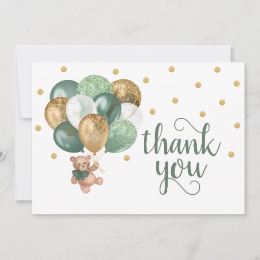 Teddy Bear Sage Green Baby Dusche Danke Karte (Vorderseite)
