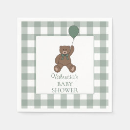 Teddy Bear Sage Green Baby Shower Serviette