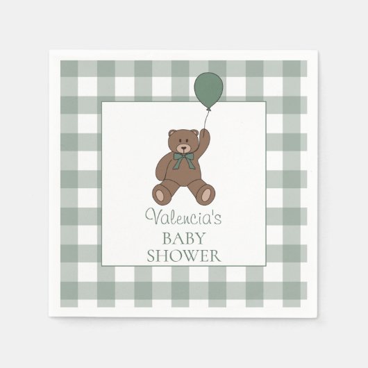 Teddy Bear Sage Green Baby Shower Serviette (Vorderseite)