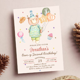 Teddy Bear Sage Green Beary 2 Geburtstag Einladung
