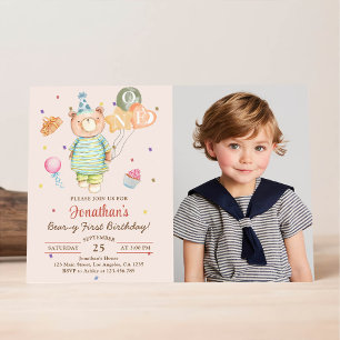 Teddy Bear Sage Green Beary Erster Geburtstag Einladung