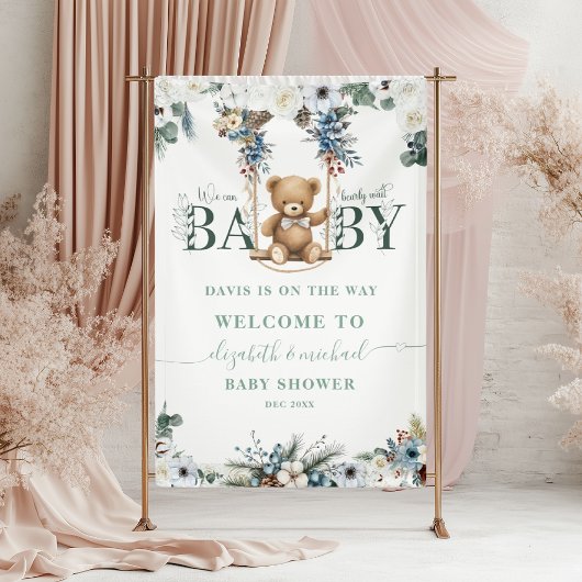 Teddy Bear Sage Green Begrüßungs Baby Dusche Banner