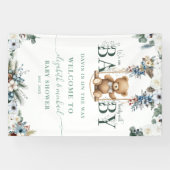 Teddy Bear Sage Green Begrüßungs Baby Dusche Banner (Horizontal)