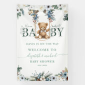 Teddy Bear Sage Green Begrüßungs Baby Dusche Banner (Vertikal)
