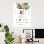 Teddy Bear Sage Green Begrüßungs Baby Dusche Poster (Heimbüro)