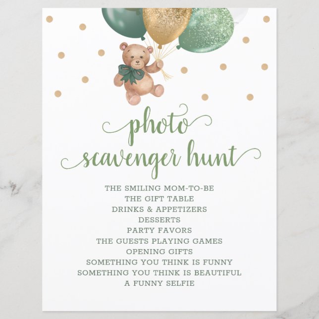 Teddy Bear Sage Green Foto Scavenger Jagdspiel (Vorderseite)