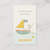 Teddy Bear Sailboat Monogram Kid Playdate Calling Visitenkarte (Vorderseite)