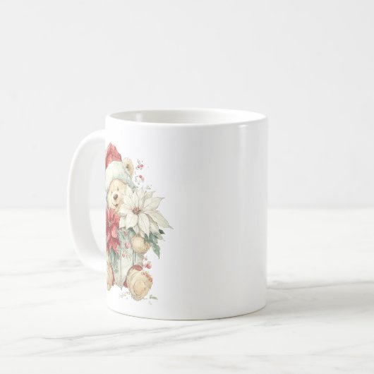 Teddy bear Santa Claus with Christmas flowers Kaffeetasse (Vorderseite Links)
