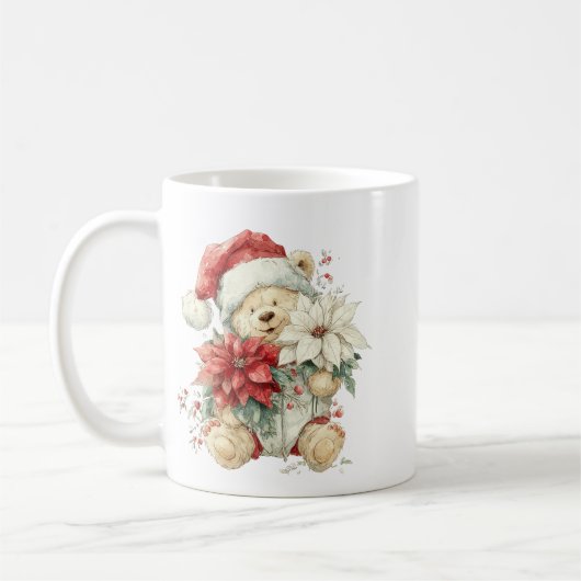 Teddy bear Santa Claus with Christmas flowers Kaffeetasse (Links)