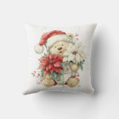 Teddy bear Santa Claus with Christmas flowers Kissen (Rückseite)