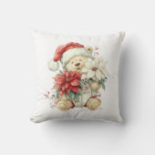 Teddy bear Santa Claus with Christmas flowers Kissen (Vorderseite)