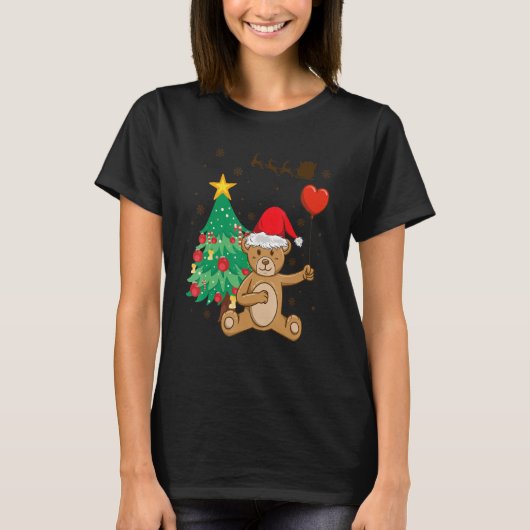 Teddy Bear Santa Hat Christmas Tree Pajama Cute X  T-Shirt (Vorderseite)
