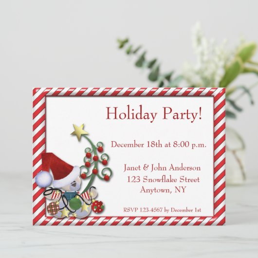Teddy Bear Santa Holiday Einladung (Stehend Vorderseite)