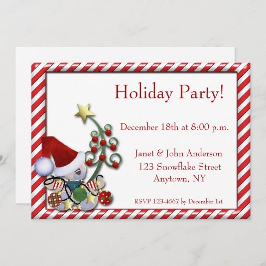 Teddy Bear Santa Holiday Einladung (Vorne/Hinten)