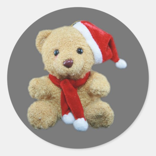 Teddy Bear Santa Runder Aufkleber (Vorderseite)