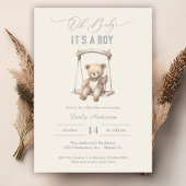 Teddy Bear Script Boho Baby Shower Boy Einladung