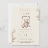 Teddy Bear Script Boho Baby Shower Girl Einladung (Vorderseite)