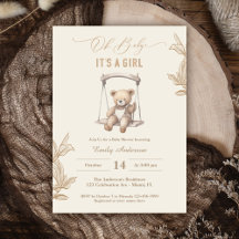 Teddy Bear Script Boho Baby Shower Girl