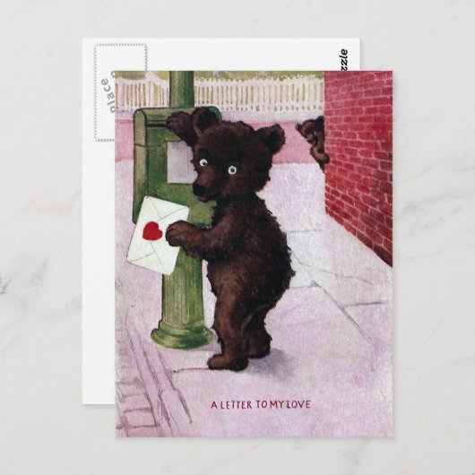 Teddy Bear sendet Liebe Letter Postkarte (Vorne/Hinten)