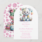 Teddy Bear Sewn Patchwork Girl Books for Baby Einladung (Vorne/Hinten)