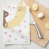 Teddy Bear sitzt auf dem Mond Baby Birth Stats Geschirrtuch (Viertel Falte)