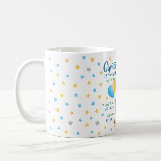 Teddy Bear sitzt auf dem Mond Baby Birth Stats Kaffeetasse (Links)