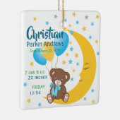 Teddy Bear sitzt auf dem Mond Baby Birth Stats Keramikornament (Rechts)