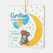 Teddy Bear sitzt auf dem Mond Baby Birth Stats Keramikornament (Links)