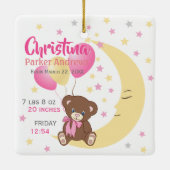 Teddy Bear sitzt auf dem Mond Baby Birth Stats Keramikornament (Rückseite)