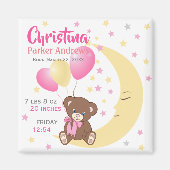 Teddy Bear sitzt auf dem Mond Baby Birth Stats Magnet (Vorne)
