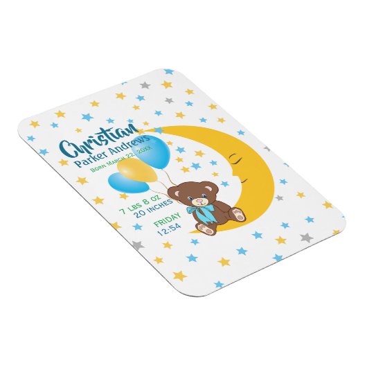 Teddy Bear sitzt auf dem Mond Baby Birth Stats Magnet (Rechte Seite)