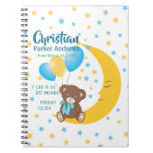 Teddy Bear sitzt auf dem Mond Baby Birth Stats Notizblock (Vorderseite)